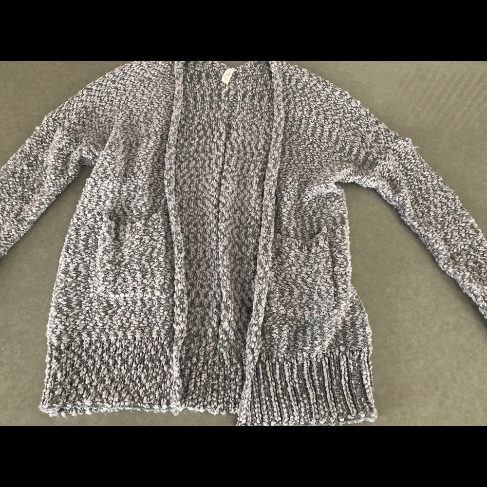 fluffy gray cardigan!